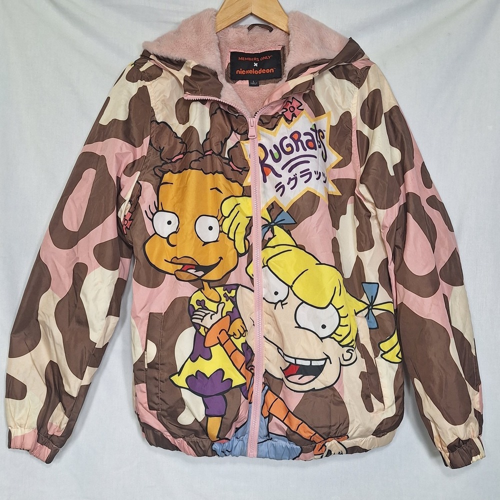Members Only Nickelodeon Rugrats L Large Furry Lined Puffer Jacket Pink Angelica